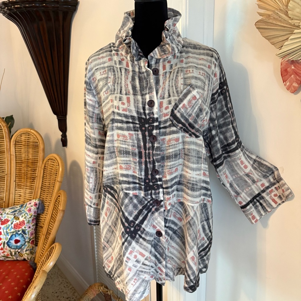 TERRA SJ Apparel Gray Plaid 3/4 Sleeve Tunic Shirt Top! Pink & White Gray! Med
